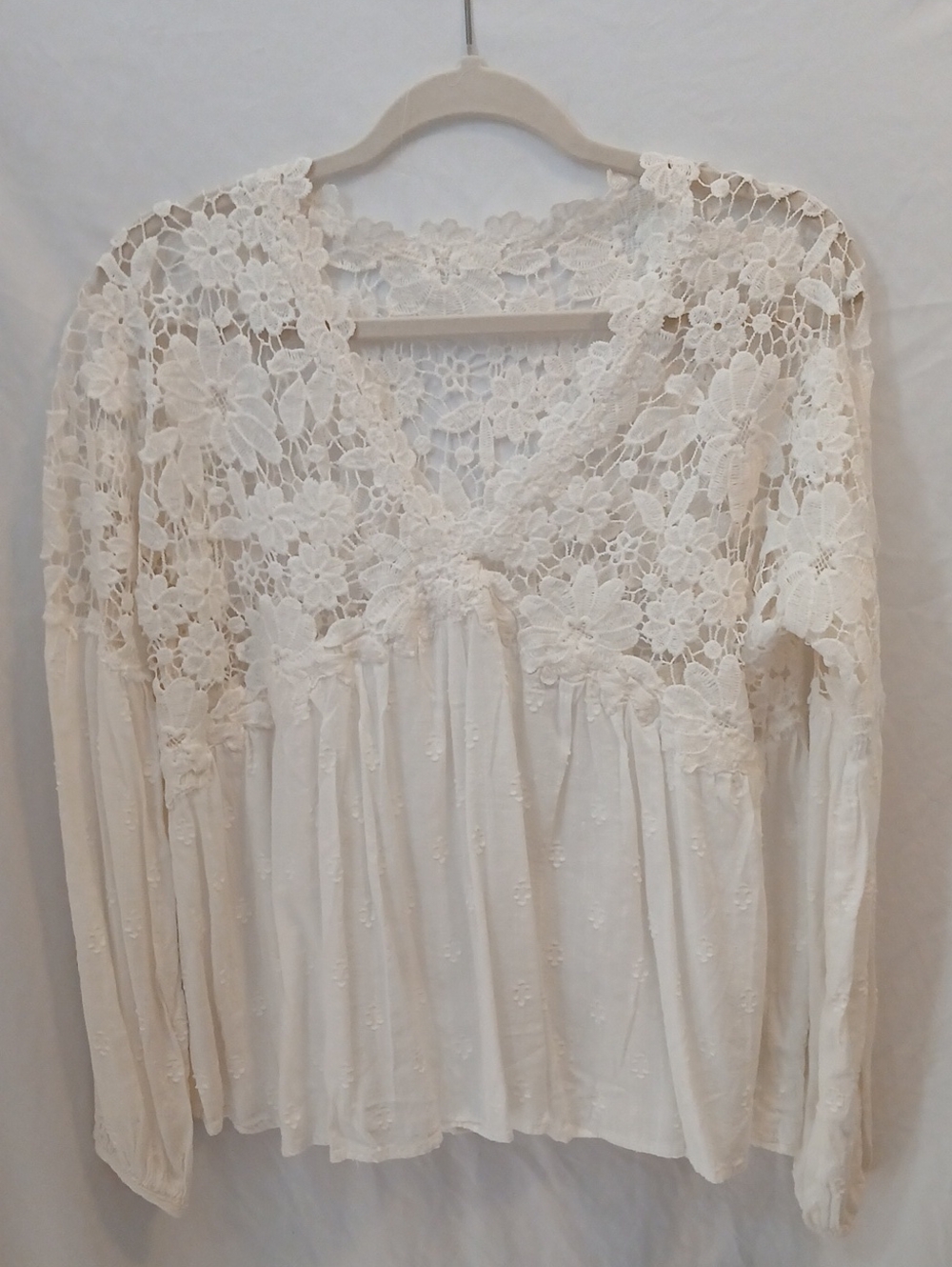 Free People Cream Crochet Lace V-Neck Blouse